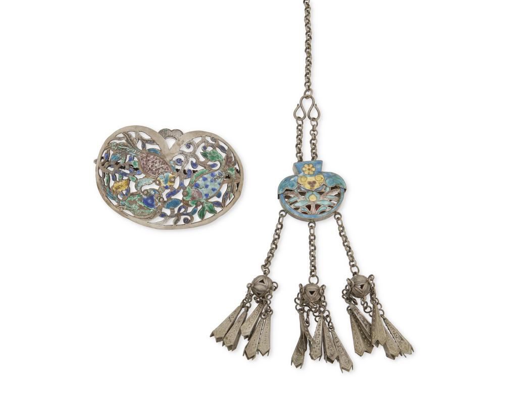 TWO CHINESE SILVER AND ENAMEL