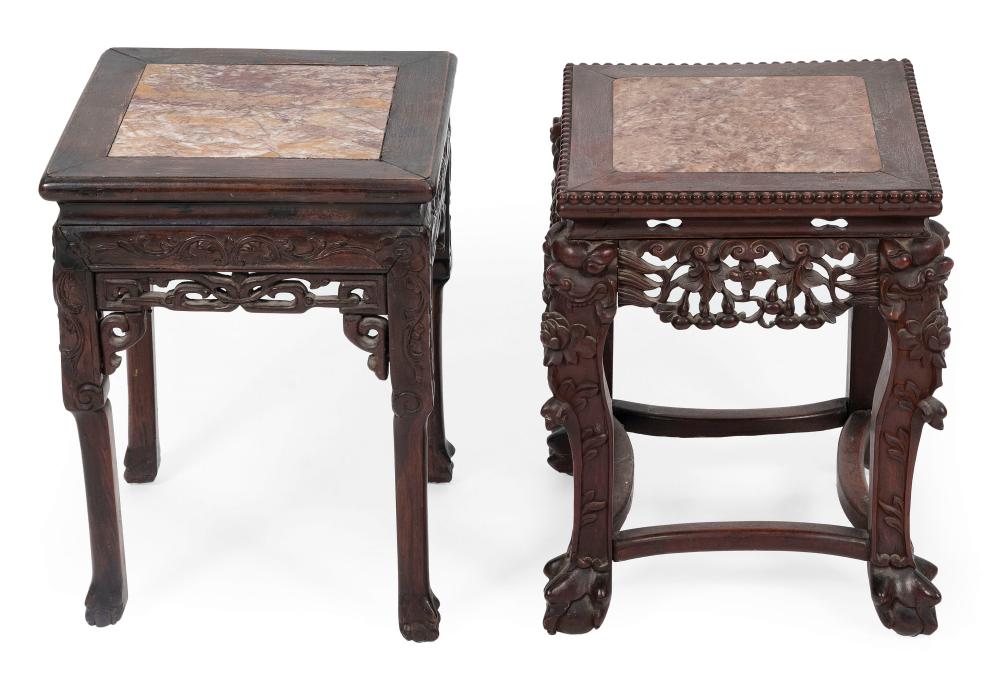 TWO CHINESE SQUARE TABORETS WITH