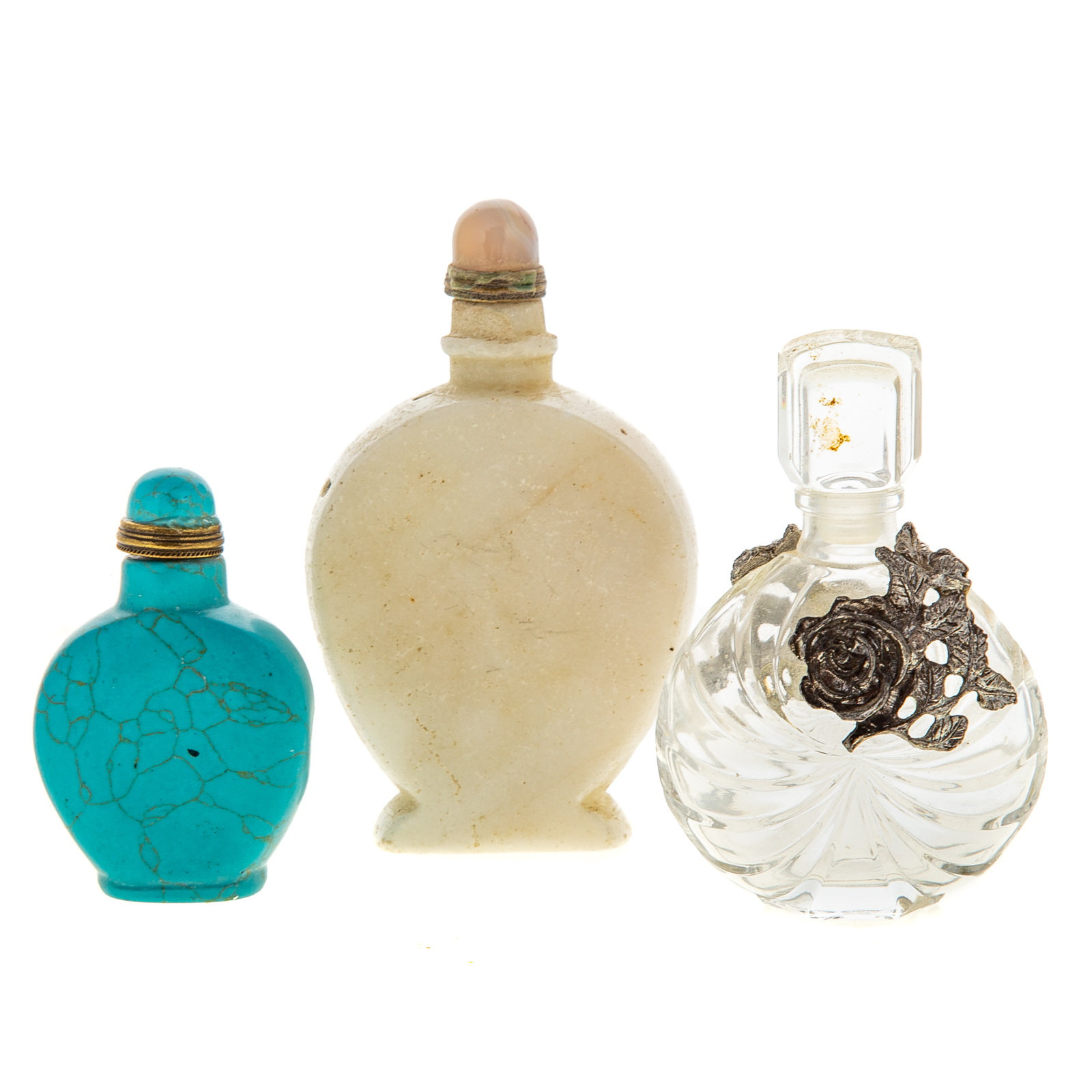 TWO CHINESE STONE SNUFF BOTTLES & A