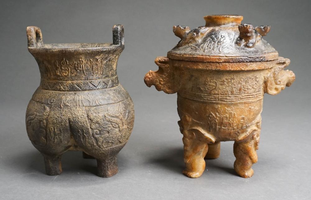 TWO CHINESE STYLE BROWN HARDSTONE