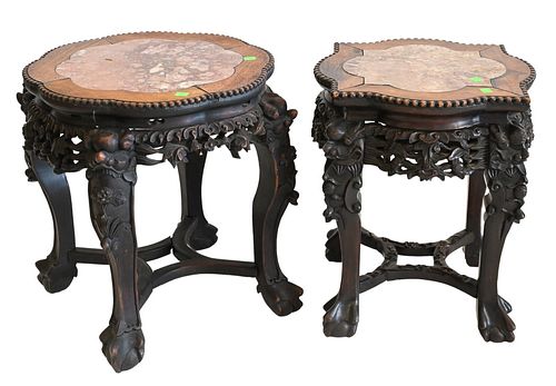 TWO CHINESE TABORETS, HAVING