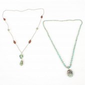 TWO CHINESE TURQUOISE CARVED N