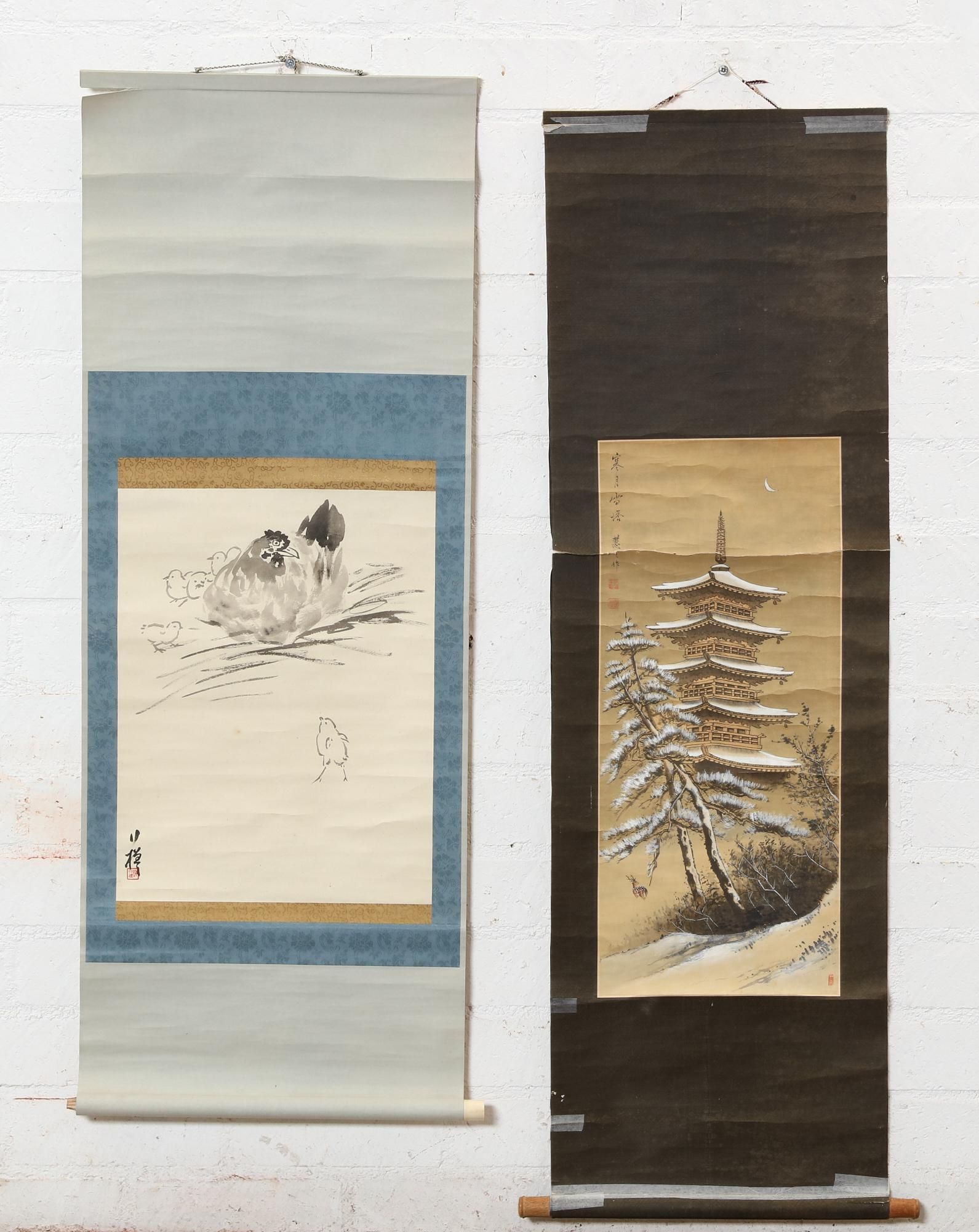 TWO CHINESE WATERCOLOR SCROLL