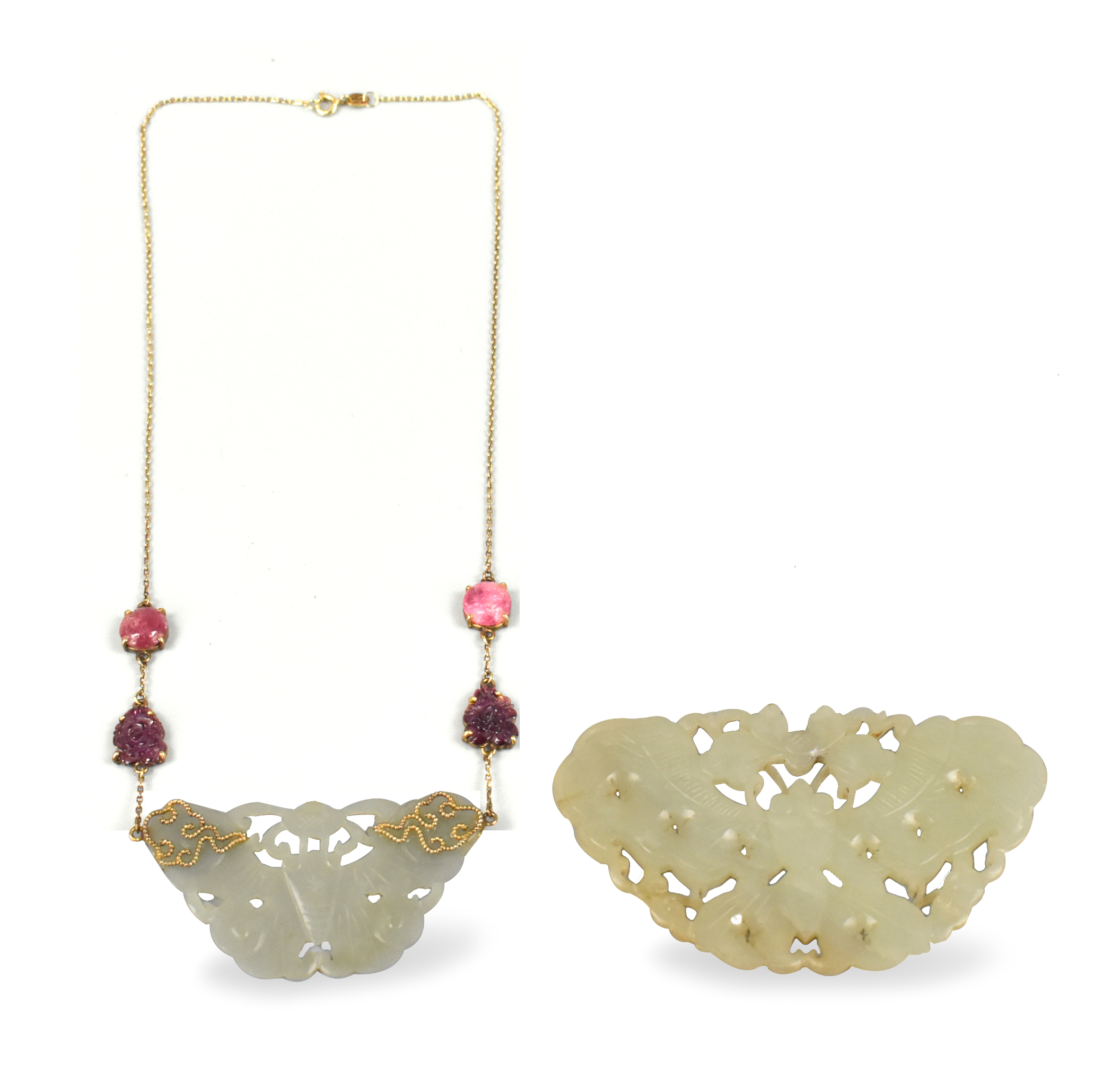 TWO CHINESE WHITE JADE BUTTERFLY