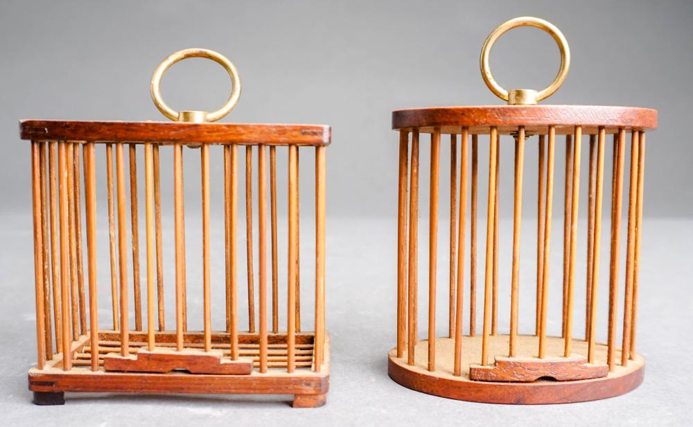 TWO CHINESE WOOD CRICKET CAGES, H