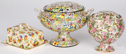 TWO CHINTZ PORCELAIN BULB POTS