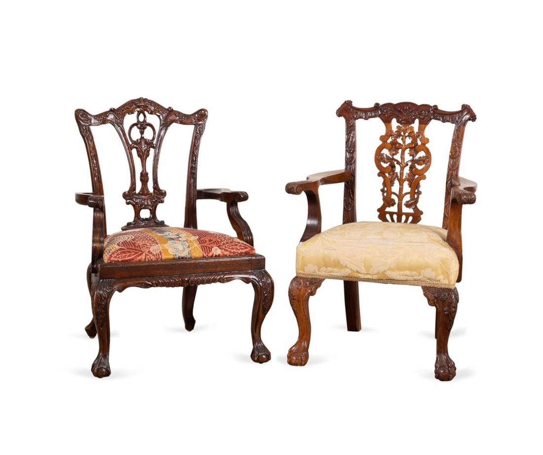TWO CHIPPENDALE STYLE MAHOGANY