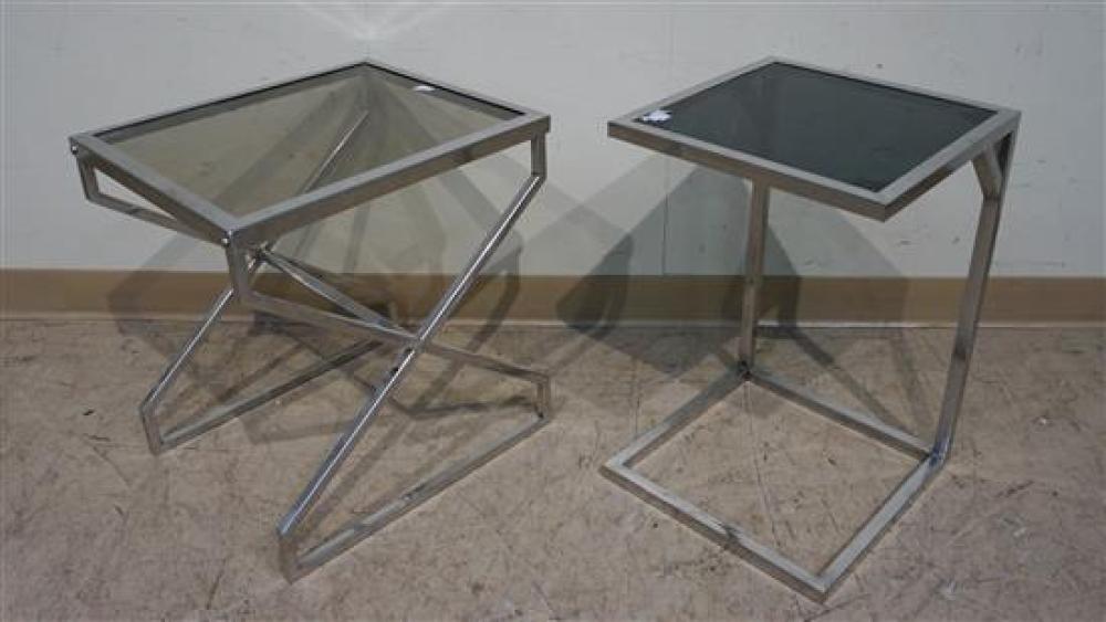TWO CHROME AND SMOKED GLASS SIDE