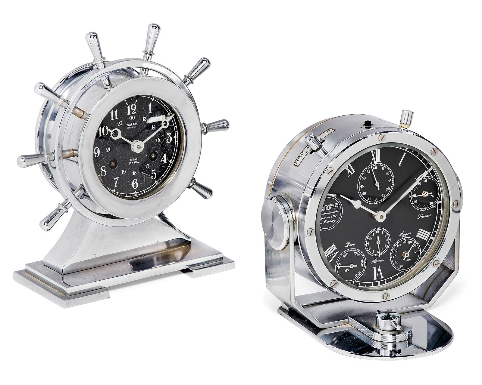 TWO CHROME DESK CLOCKSTwo chrome