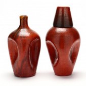 TWO CHROME RED GLAZED PINCH BO