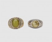 TWO CHRYSOBERYL AND DIAMOND RI