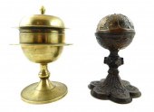 TWO CIBORIUMS, METAL DOMED COV