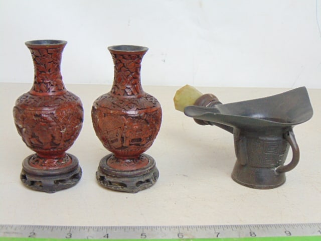 TWO CINNABAR VASES & ANTIQUE