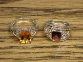 TWO CITRINE AND YELLOW GOLD RI