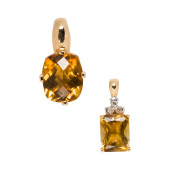 TWO CITRINE, DIAMOND AND 14K G