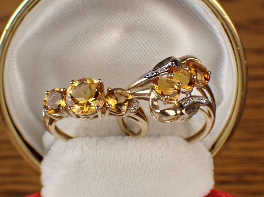 TWO CITRINE, DIAMOND AND YELLOW