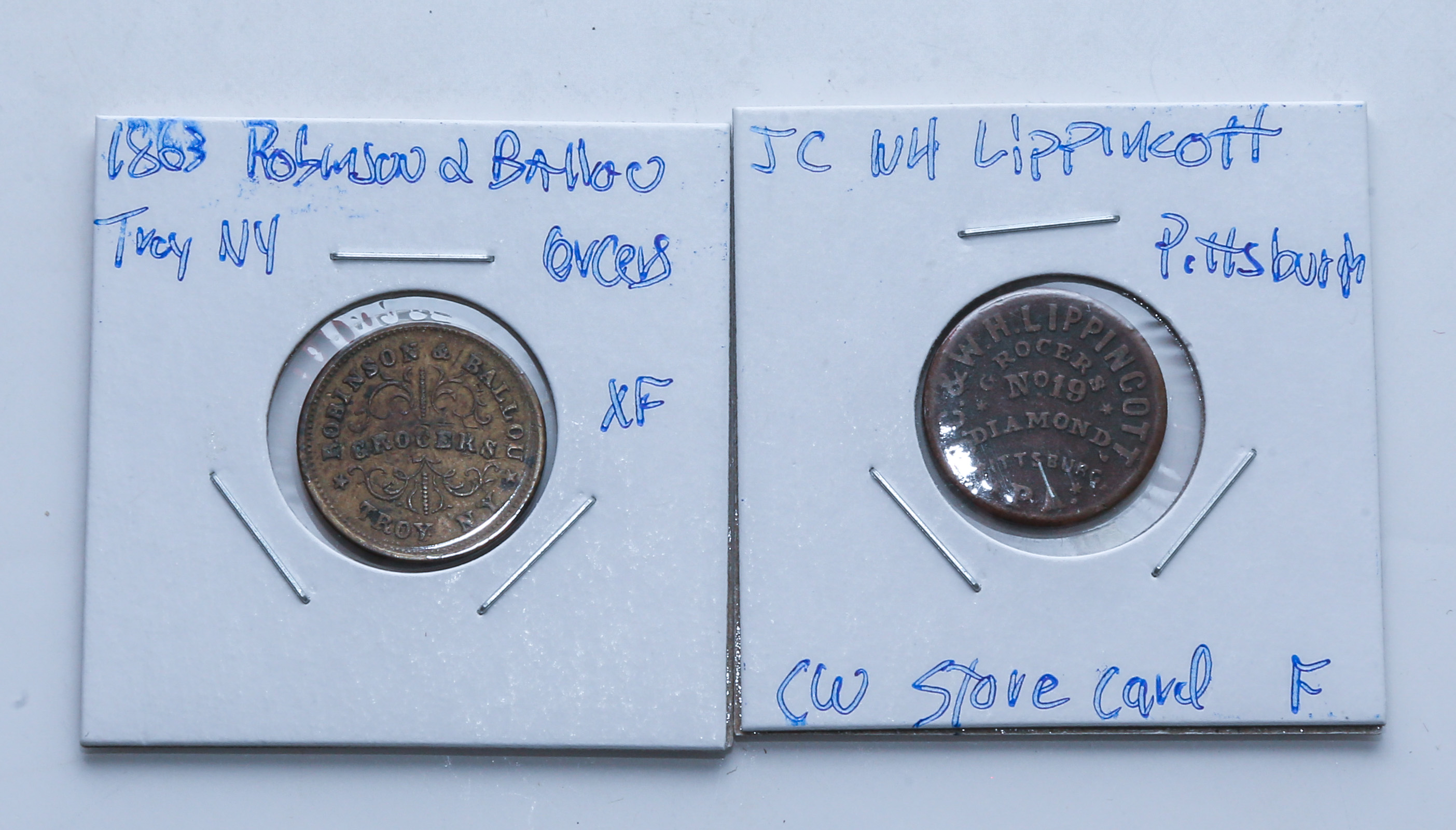 TWO CIVIL WAR STORE CARDS 1) JC and