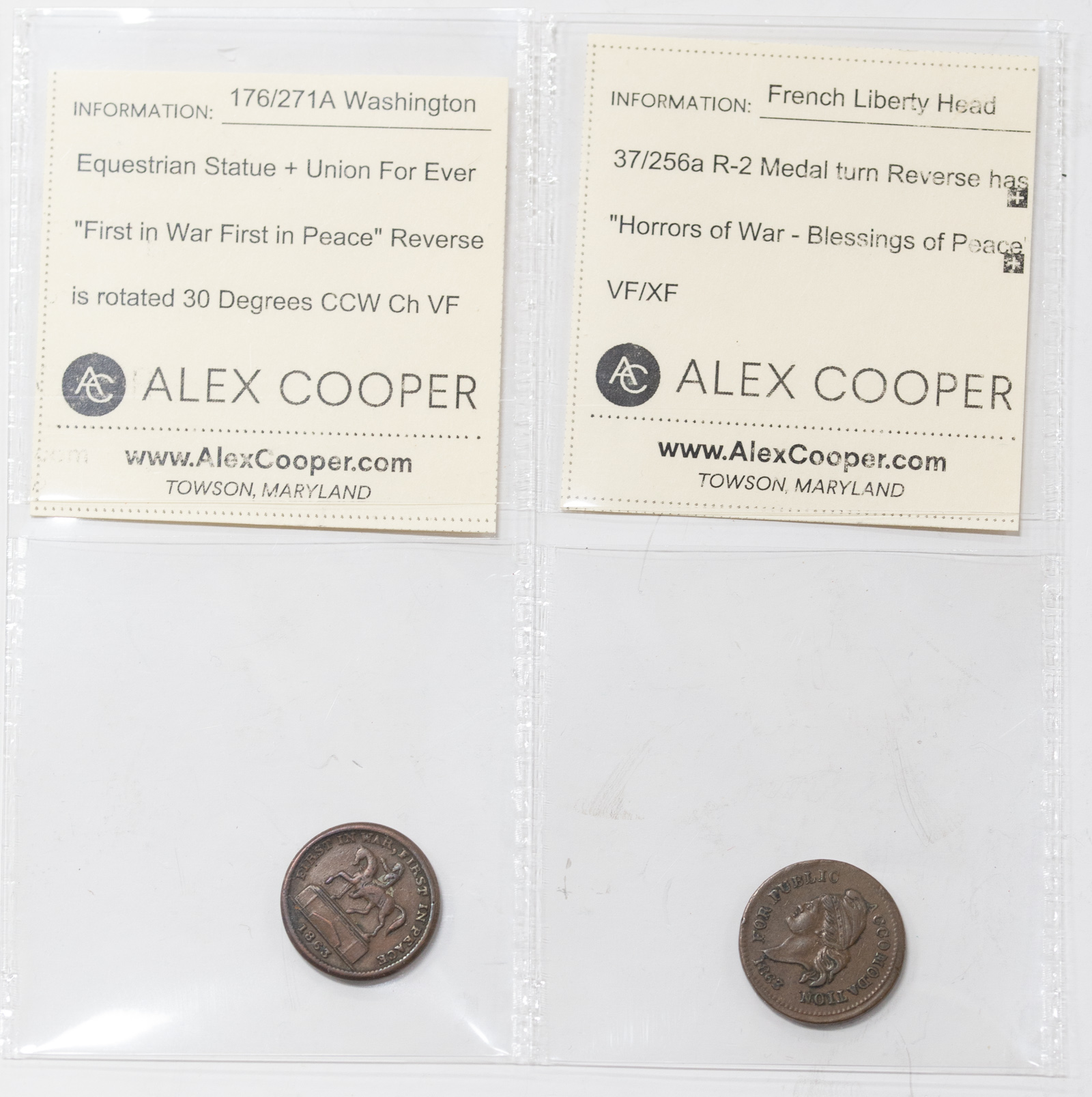 TWO CIVIL WAR TOKENS - HORRORS OF