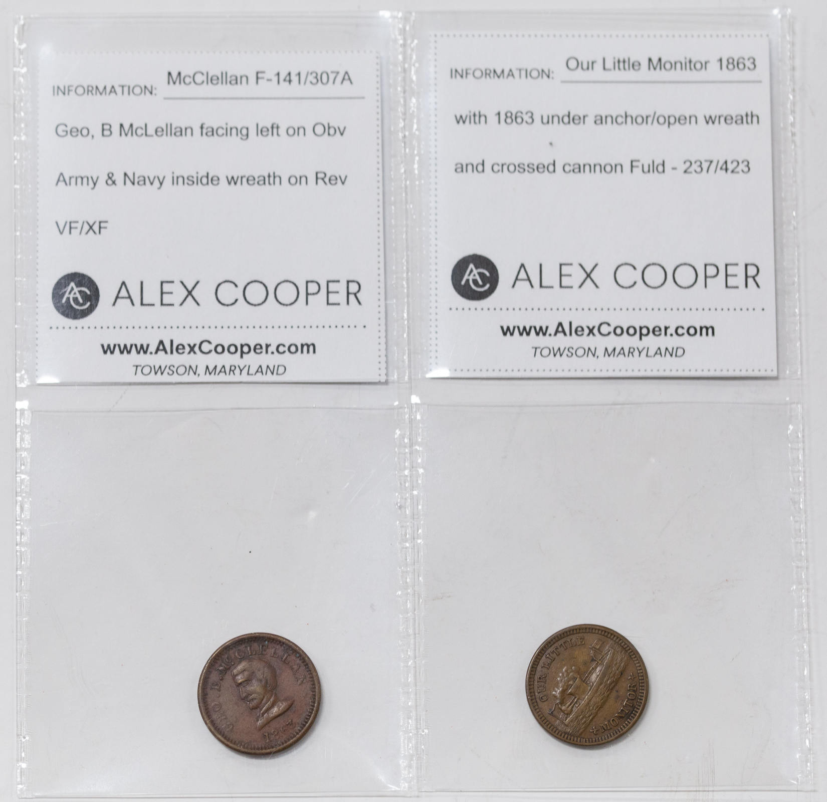 TWO CIVIL WAR TOKENS - WAR