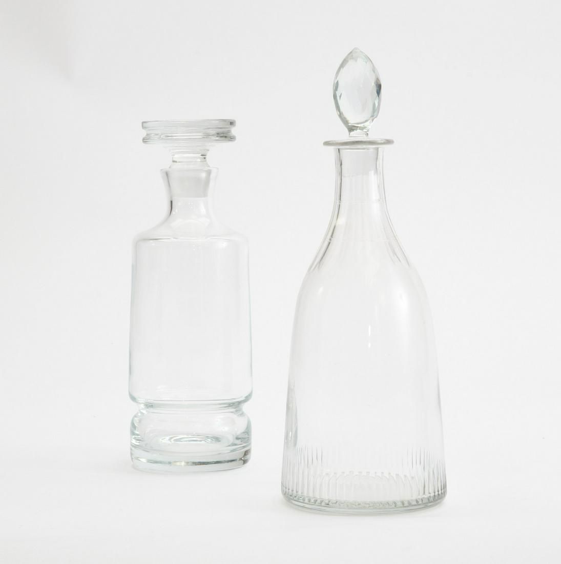 TWO CLEAR GLASS DECANTERSTwo