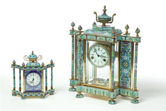 TWO CLOISONNE MANTEL CLOCKS.  China