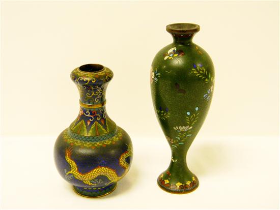 Two cloisonne vases  one green with