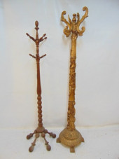TWO COAT TREES, ONE IN GILT WI