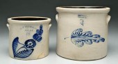 Two cobalt decorated crocks: o