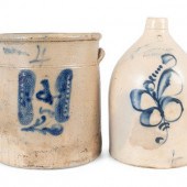 Two Cobalt Decorated Stoneware
