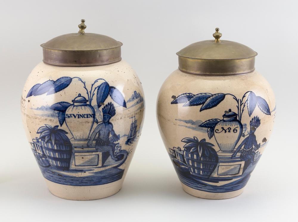 TWO COBALT-GLAZED STONEWARE TOBACCO
