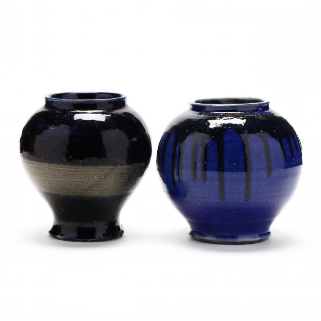 TWO COBALT GLAZED STONEWARE