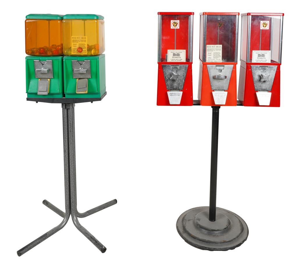 TWO COIN-OPERATED CANDY DISPENSER