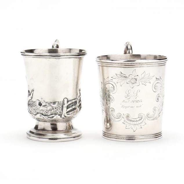 TWO COIN SILVER CUPS The first with