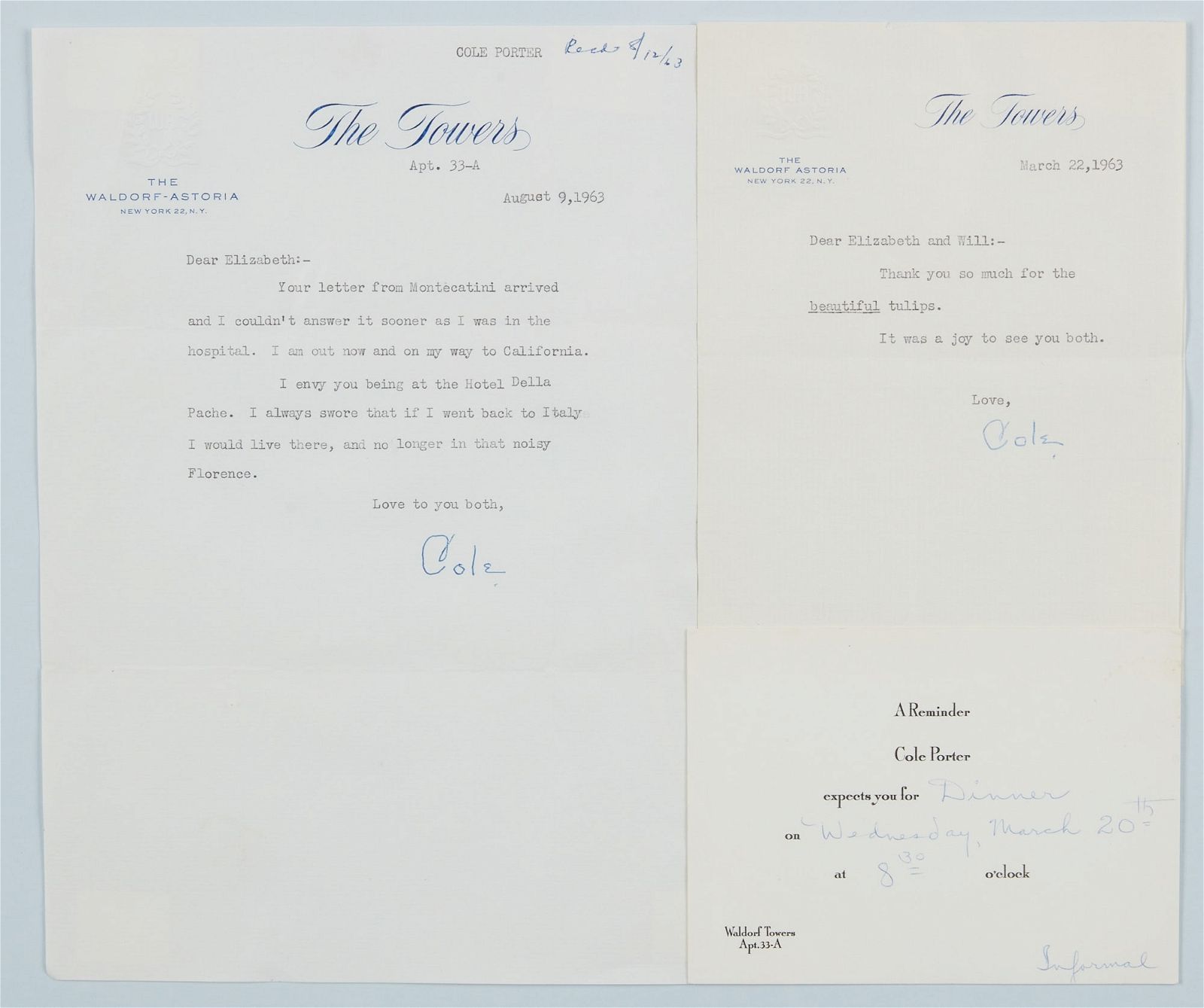 TWO COLE PORTER TYPED LETTERS,