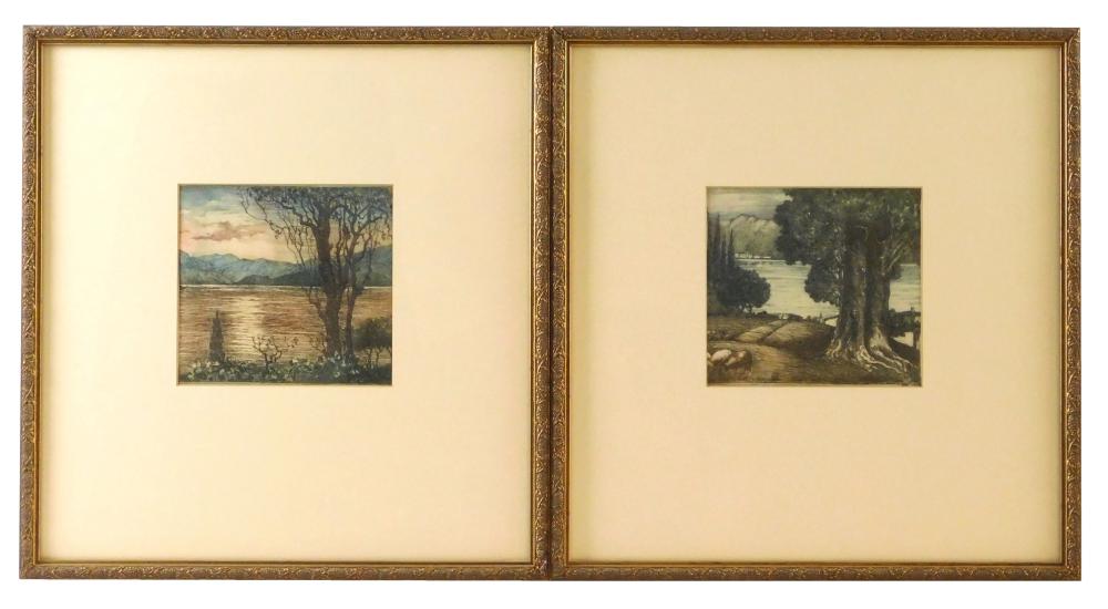 TWO COLOR DRAWINGS ON FABRIC,