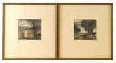 TWO COLOR DRAWINGS ON FABRIC,