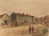 Two color etchings depicting t