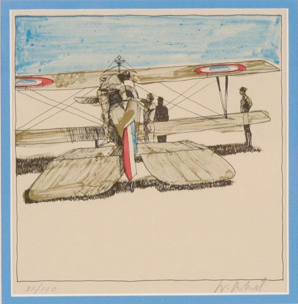 Two color lithographs depicting