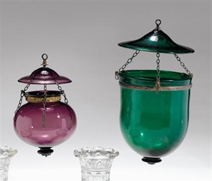 Two colored glass hanging lanterns