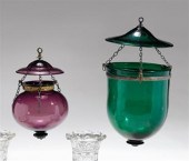 Two colored glass hanging lant