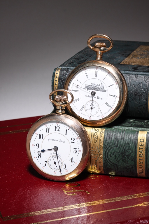 TWO COLUMBUS KING POCKET WATCHES.