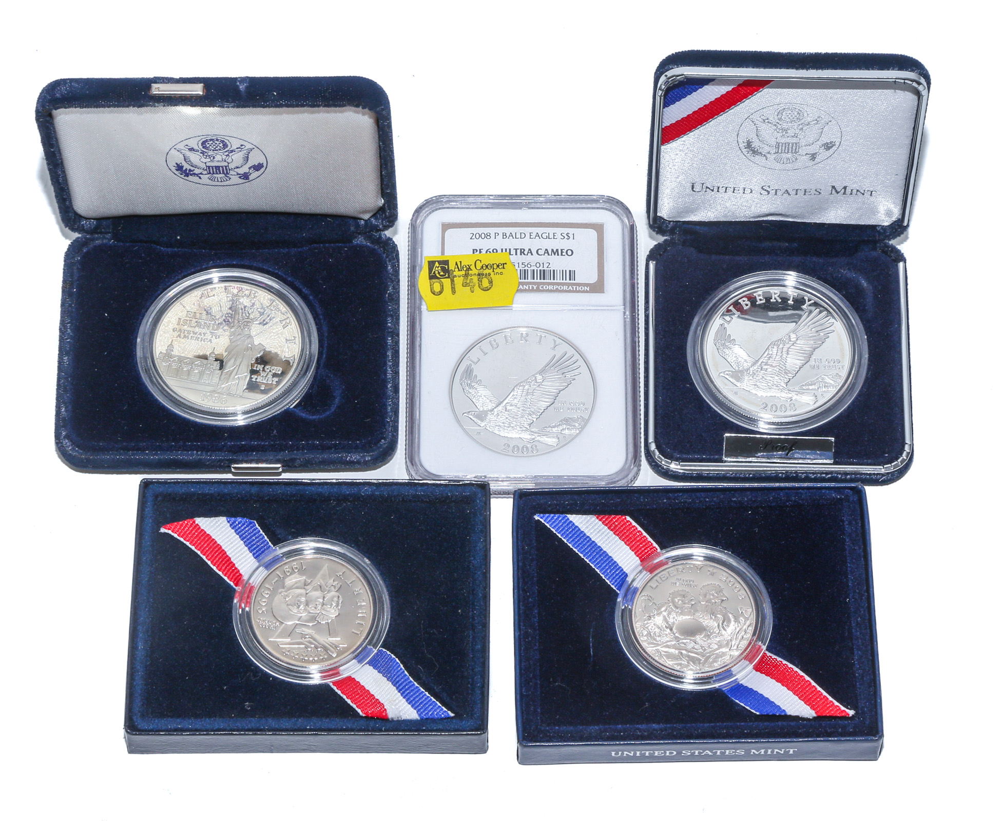 TWO COMMEMORATIVE HALVES & THREE