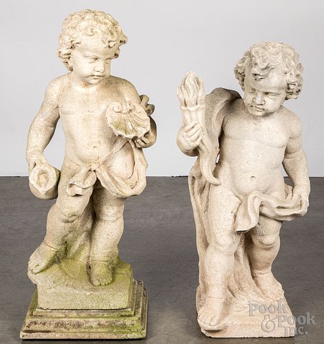 TWO CONCRETE LAWN STATUES OF