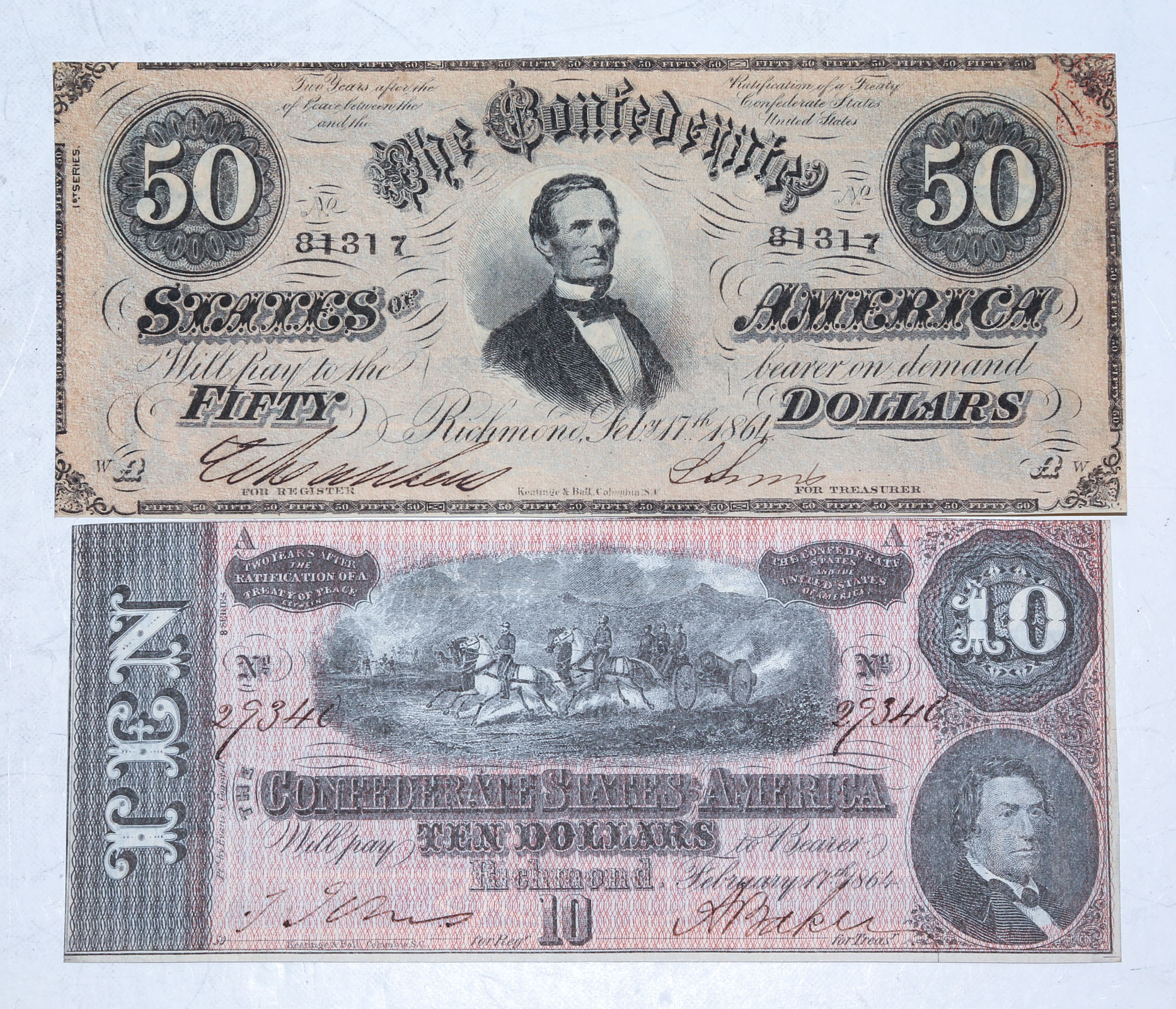 TWO CONFEDERATE NOTES AU $50 &