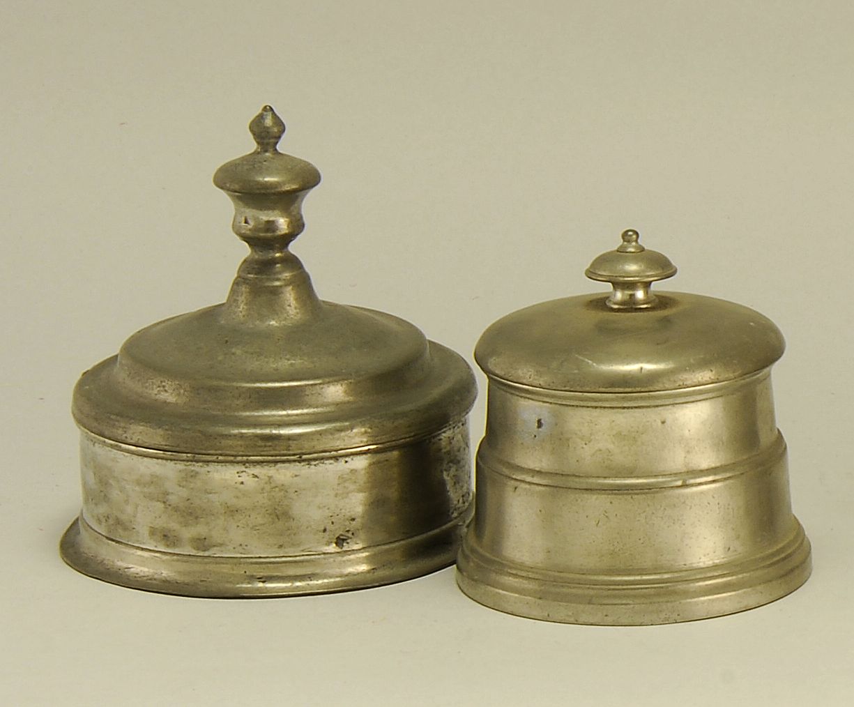 TWO CONICAL PEWTER TOBACCO