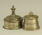 TWO CONICAL PEWTER TOBACCO BOX