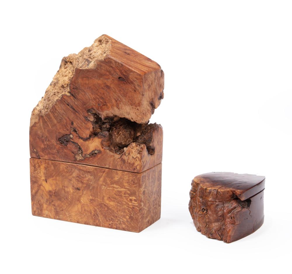 TWO CONTEMPORARY CARVED BURL WOOD