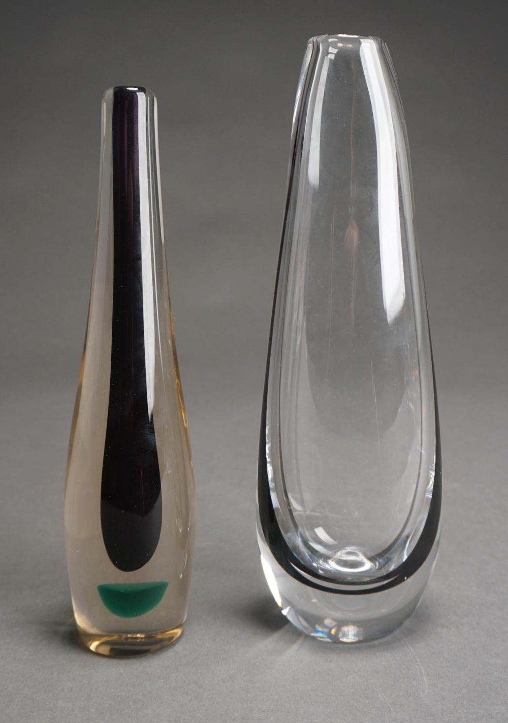 TWO CONTEMPORARY CRYSTAL VASES H