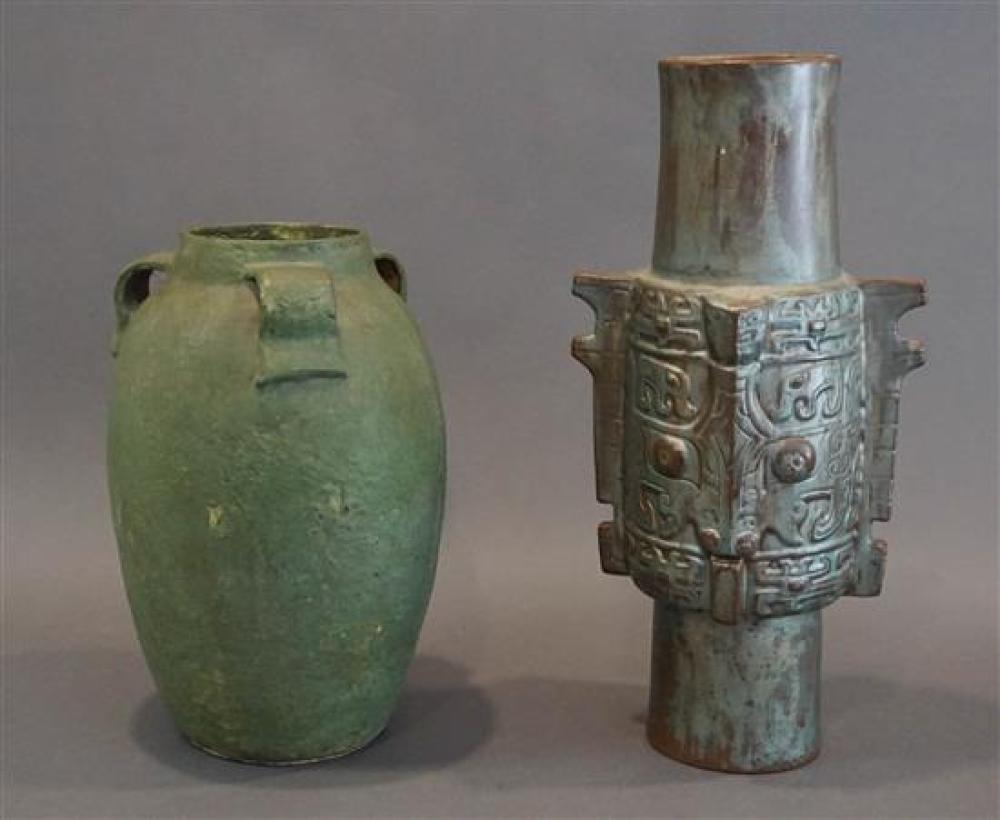TWO CONTEMPORARY GLAZED VASES,
