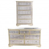 TWO CONTEMPORARY MIRRORED BEDR